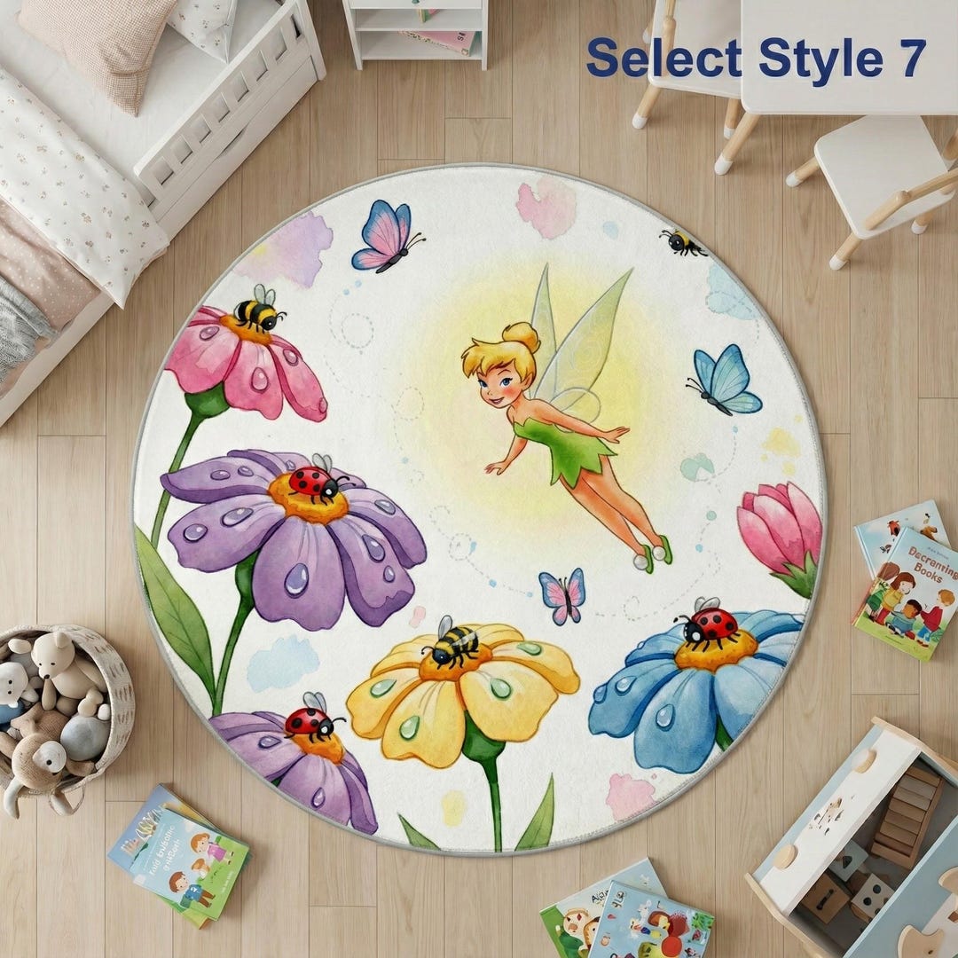 Fairy Rug Round Fairy & Pop Star Nursery Rug, Pink Pilot / Safari Mat, Kids Playroom ...