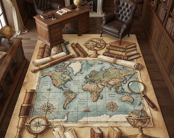 Fantasy World Map Rug, Bookish Astrology Print, Steampunk Decor, Magic Academy Mat