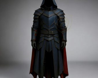 Dark Fantasy Genuine Leather Medieval Armor Cosplay Outfit Hooded Cloak Knight LARP Costume