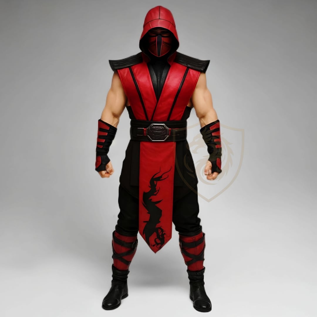 Red Black Ninja Warrior Leather Costume Hooded Armor Cosplay Outfit