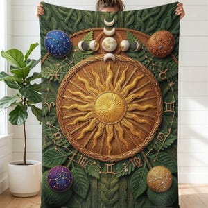 Celestial Sun Blanket, Tree of Life Throw, Mystical Moon Decor, Astrology Fleece