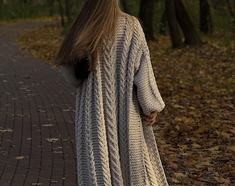 Chunky Knit Cardigan Oversized: Handmade Sweater, Long Cardigan