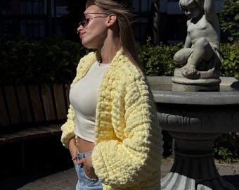Cozy Chunky Knit Cardigan: Handmade Oversized Sweater for Women