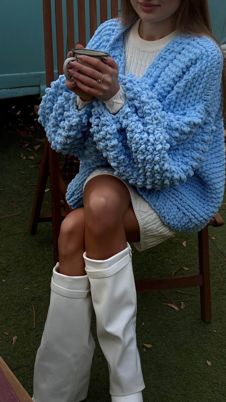 Oversized Handmade Cardigan – Folklore Knit Cardigan for Spring, Cozy Sweater image 4