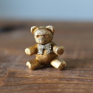 Rare Vintage Brass Rhinestone Bear Shaped Max Factor Perfume Locket Pill Box Compact