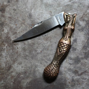 Brass Mermaid Siren Pocket Knife | Gift for Survivalist