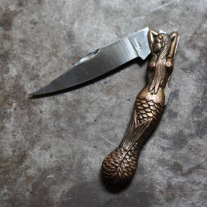 Brass Mermaid Siren Pocket Knife image 1