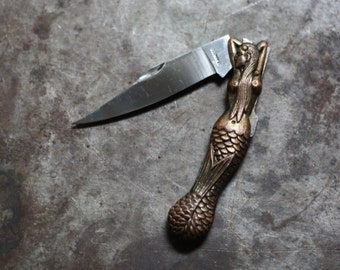 Brass Mermaid Siren Pocket Knife