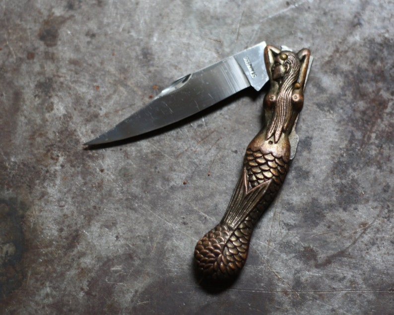 Brass Mermaid Siren Pocket Knife image 1