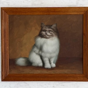 Vintage Original Painting of a Ragdoll or Persian Cat signed by British Artist H. King (19&quot; x 23&quot;)