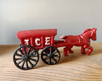 Vintage Cast Iron Red Ice Wagon