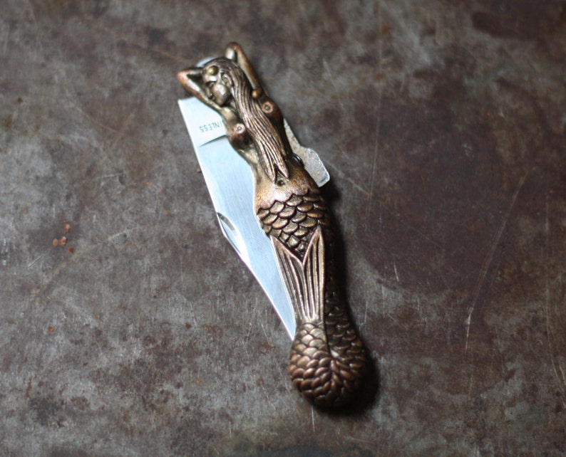 Brass Mermaid Siren Pocket Knife image 2