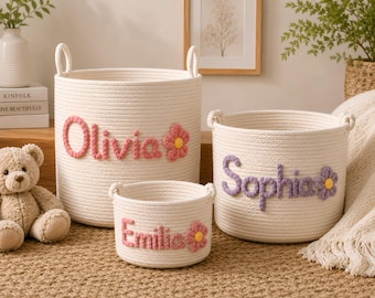 Personalized Baby Basket, Cotton Rope Basket, Custom Name Nursery Storage, Baby Shower Gift, Newborn Gift for Boy or Girl