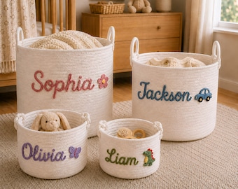 Panier souvenir pour bébé, cadeau de naissance personnalisé, panier en corde de coton pour chambre d'enfant, cadeau de naissance, cadeau de premier anniversaire, garçon ou fille