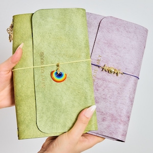 Ghost Pueblo Leather Trifold Journal Cover, Refillable A5 A6 Planner, Custom Charm Notebook Gift