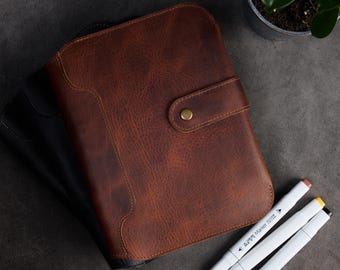 Refillable A5 Leather Journal Cover: Personalized Full Grain Notebook