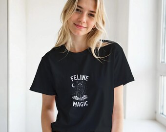 Feline Magic Halloween Shirt, Soft Cotton Graphic Tee, Spooky Season Gift