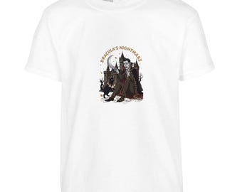 Dracula’s Nightmare Halloween T-Shirt, Kids Graphic Tee, Spooky Youth Shirt, Funny Halloween Costume, Gildan 5000B, Boys Girls Scary Shirt