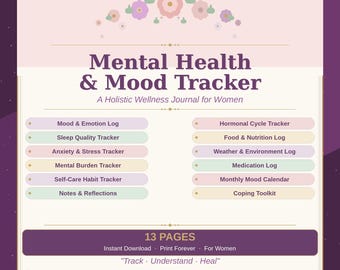 Diario de seguimiento del estado de ánimo y la salud mental integral para mujeres (descarga digital)