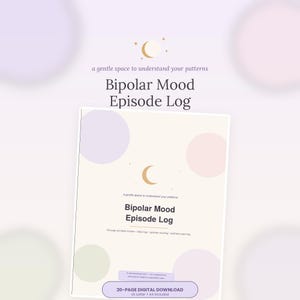 Bipolar Mood Episode Log, Mental Health Journal, Wellness Planner (Digital Download)