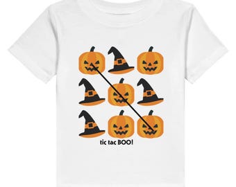 Toddler Halloween Tic Tac Toe Shirt: Ghostly Pumpkins & Witches (100% Cotton)