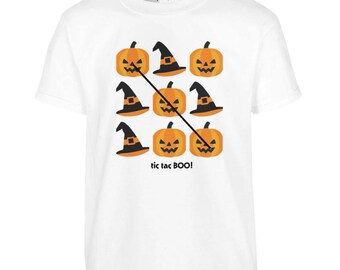 Kids Tic Tac Boo Halloween Shirt, Ghost Pumpkin Game Tee