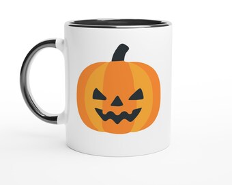 Halloween Pumpkin Mug, Personalized Spooky Ceramic Coffee Cup, Black Interior Mug, Cute Fall Decor Gift for Her, Festive Autumn Drinkware