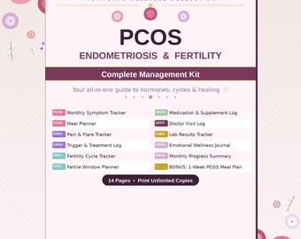 Registro de fertilidad y síntomas de SOP y endometriosis, gráfica de temperatura basal corporal, planificador de comidas (descarga digital)