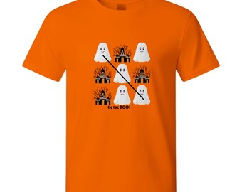 Tic Tac Boo Halloween T-Shirt, Orange Ghost Game Tee for Kids