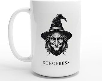 Halloween Ceramic Mug, Spooky Sorceress Design, 15oz Fall Gift