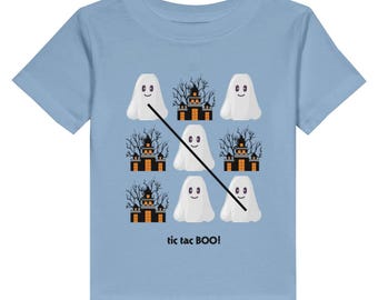 Tic Tac Boo Toddler Halloween Shirt, Ghosts & Haunted Houses, 100% Cotton Jersey