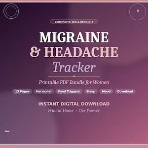 Migraine Headache Tracker Printable | Hormonal Cycle, Food Triggers, Sleep Log (Digital Download)