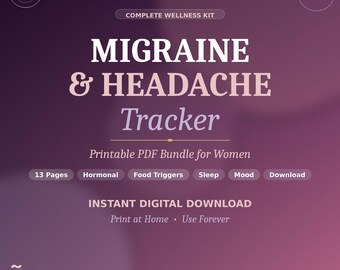 Registro imprimible de migrañas / Ciclo hormonal, desencadenantes alimentarios, registro de sueño (descarga digital)