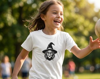 Girls Halloween T-Shirt, Spooky Witch Design, DryBlend Performance Fabric