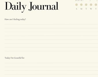 Daily Journal | Printable Gratitude & Reflection Worksheet | Minimalist PDF