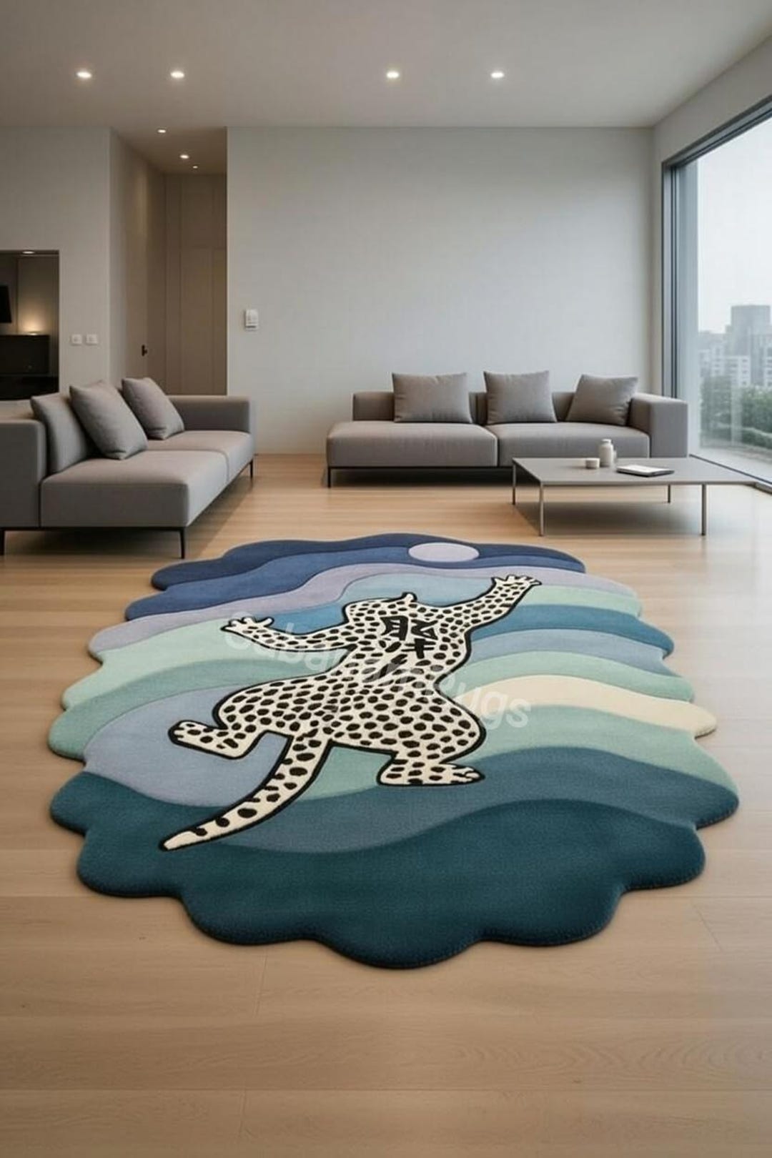 Hand Tufted Abstract Leopard Rug, Modern Animal Shape Area Rug, Custom ...