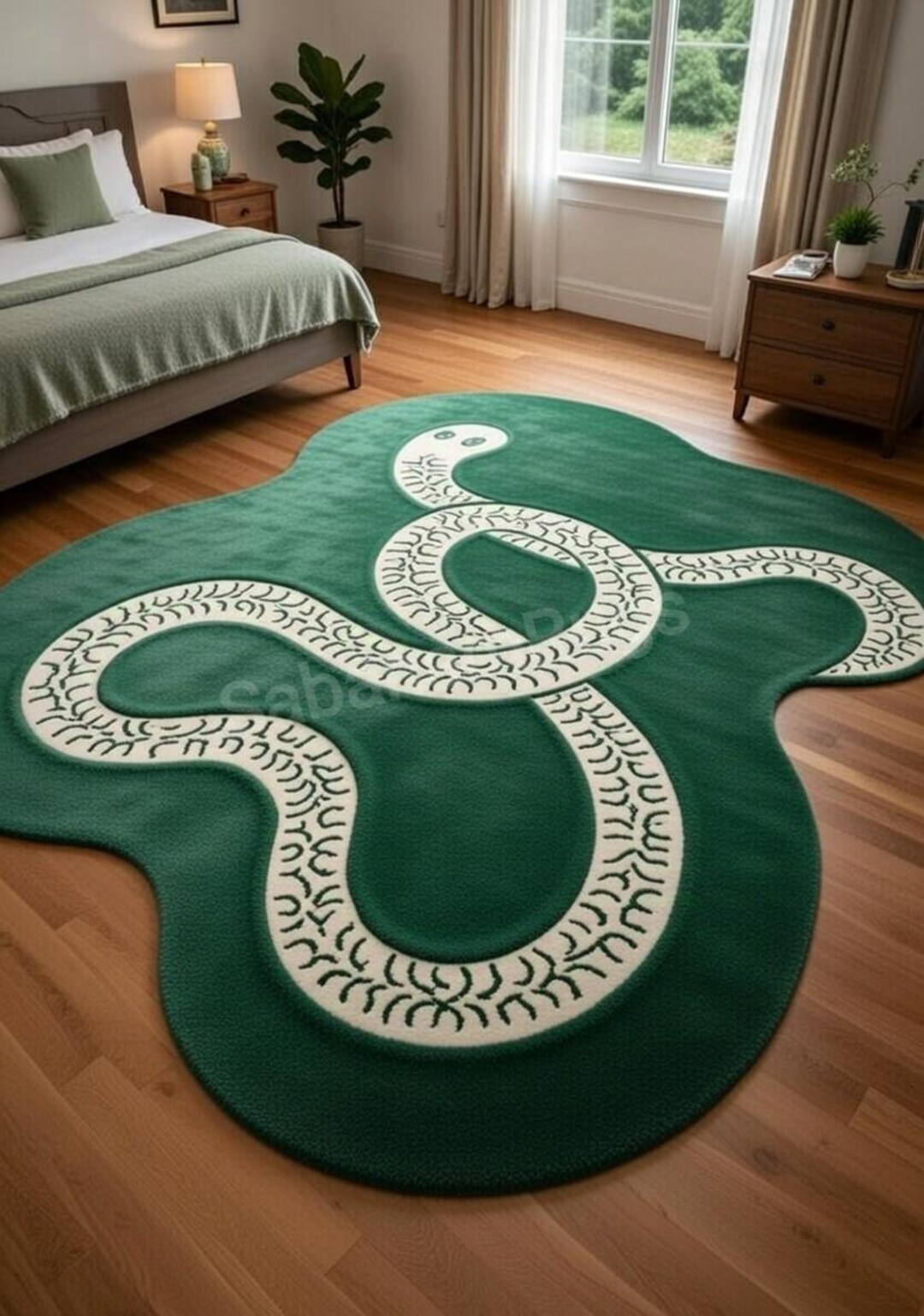 Hand Tufted Snake Rug, Modern Green Area Carpet, Custom Size - Etsy