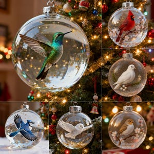 2025 Nature’s Birds Crystal Ornament Set, Cardinal Bird Christmas Ornaments, Wild Bird Clear Crystal Decor, Holiday Tree & Memorial Gifts