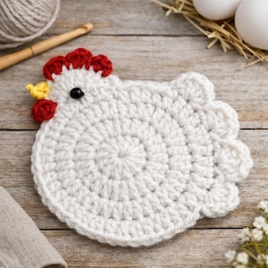 Wzór na szydełkową podstawkę z kurczakiem | Wzór na podstawkę w stylu rustykalnym | Podstawka szydełkowa dla początkujących w formacie PDF | Wielkanocna dekoracja z kurczakiem | Pobierz cyfrowo