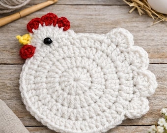 Chicken Coaster Crochet Pattern | Farmhouse Coaster Pattern | Beginner Crochet Coaster PDF | Easter Chicken Decor | Digital Download