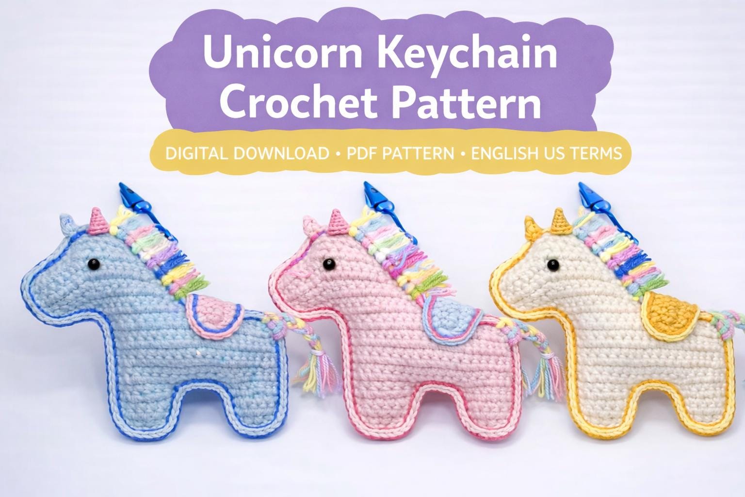 40 Unicorn Crochet Patterns to Spark a Little Handmade Magic 6 Unicorn Keychain Crochet Pattern Flat Amigurumi Unicorn