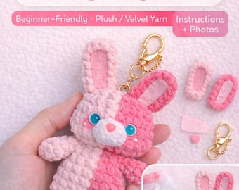 Two-Tone Bunny Keychain Crochet Pattern, Plush Amigurumi Bunny PDF, Cute Bag Charm, Beginner Crochet Pattern, Digital Download