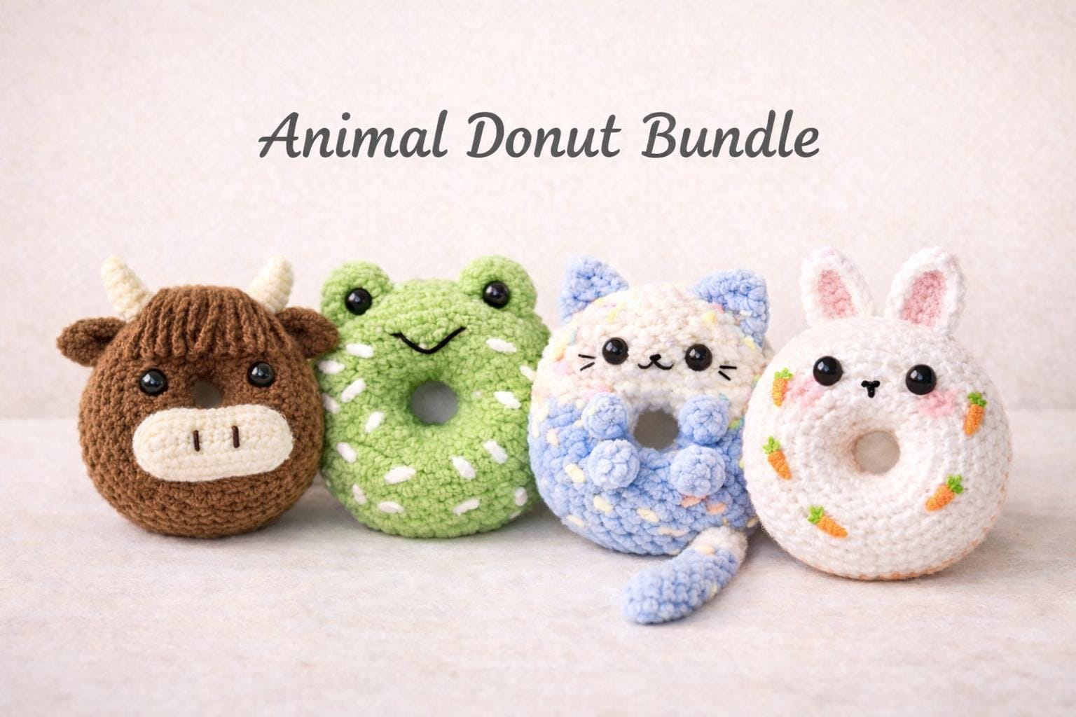 35 Donut Crochet Patterns for Sweet Amigurumi, Plushies, and Giftable Treats 27 Animal Donut Crochet Pattern Bundle Cow Frog Cat Bunny