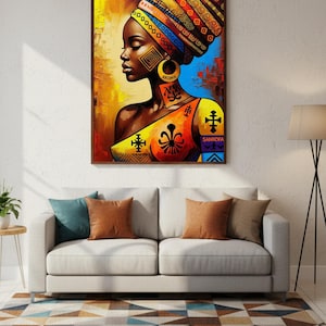 Style afrocentrique Art mural sur toile | Décoration du patrimoine africain | Décoration d&#39;intérieur culturelle