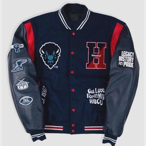 Howard University Varsity Letterman Jacket - Navy Bison HBCU Pride Coat, Legacy History Gift, Streetwear Style - Includes Free Shirt Gift!