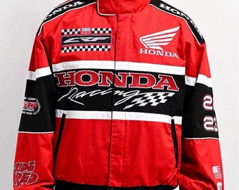 HONDA Racing bestickte Bomberjacke - rot / schwarz Moto Gear - CRF 50th Jubiläum Special Edition Streetwear Gratis T-Shirt