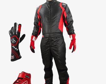Conjunto de Macacão de Corrida K1 Flex - Macacão profissional para kart com luvas e sapatos combinando - Uniforme de corrida vermelho - Macacão de segurança para automobilismo