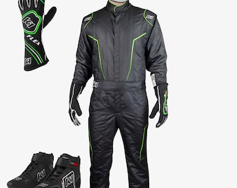 Conjunto de Macacão de Corrida K1 Flex - Macacão profissional para kart com luvas e sapatos combinando - Uniforme de corrida neon - Macacão de segurança para automobilismo