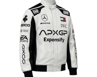 Brad Pitt APXGP F1 teamjack - Sonny Hayes White Racing Gear - geborduurd Expensify IWC Sharkninja Sponsorjack gratis (T-shirt-bivakmuts