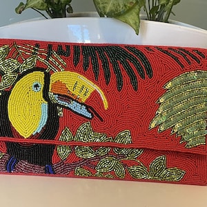 Handmade Beaded Embroidered Envelope Clutch Purse Crossbody Handbag